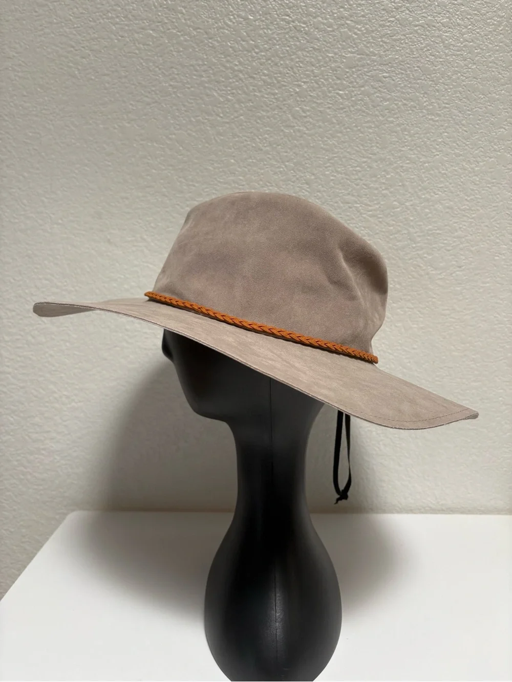 Altar'd State Taupe Suede Wide-Brim Hat with Brown Braided Band